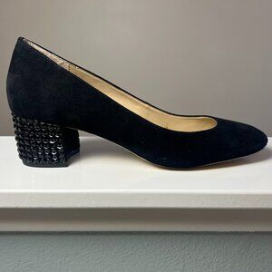 Michael Kors Studded Black Suede Arabella 2" Block Pump, Block Heel, Size 10M